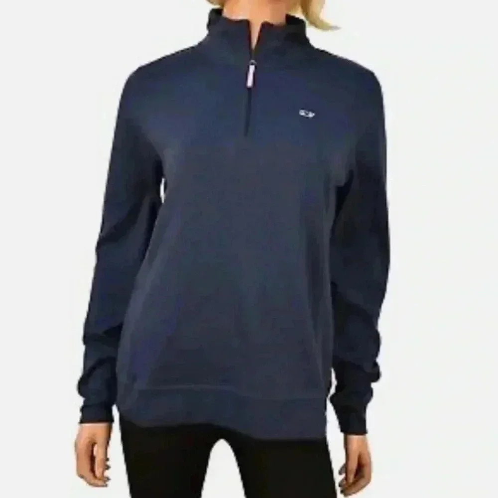 Vineyard Vines Women’s Quarter Zip Pullover Blue with Whale Patch M